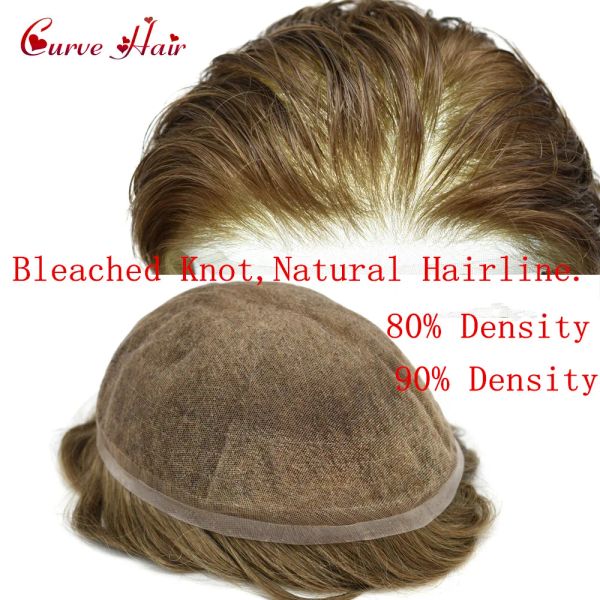 Toupees French French Lace Human Hair Toupee para homens 80% 90% Densidade de luz Lace Completa Sistema de substituição de reposição preto Brown Blonde