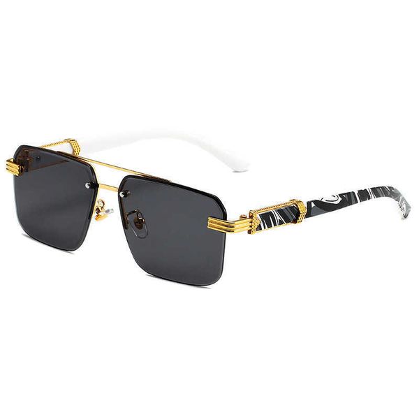 Designer Luxus Sonnenbrille Halbrahmen Gläser Quadratschnitte Sonnenbrille Marmor Getreide Holz Getreide Tempel Sonnenschutz Sonnenbrille 6jze