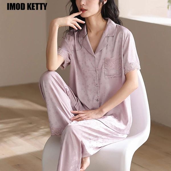 Home Clothing Spring Pyjama für Frauen Koreanische Kurzarmhose zweiteiliger Set Satin Seide Basis Täglich vielseitig massiv, sanfte Wind Loungewear