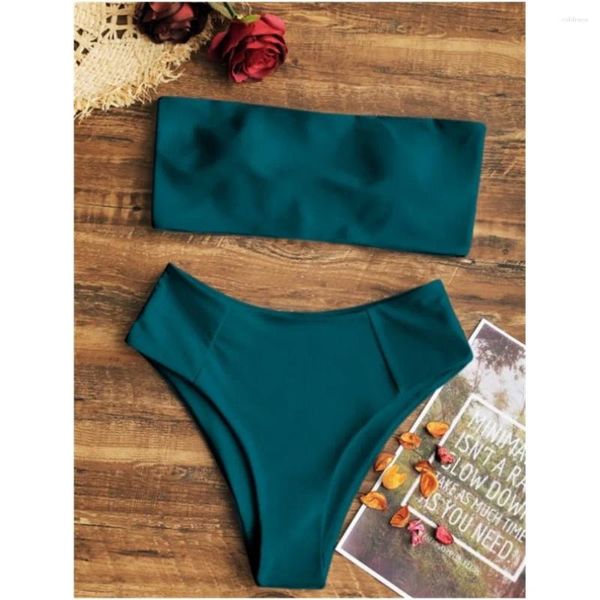 Costumi da bagno da donna Solido a vita alta Bikini senza spalline Costume da bagno a fascia Y2K Perizoma Trend Donna Abiti da spiaggia Micro bikini Set Costumi da bagno