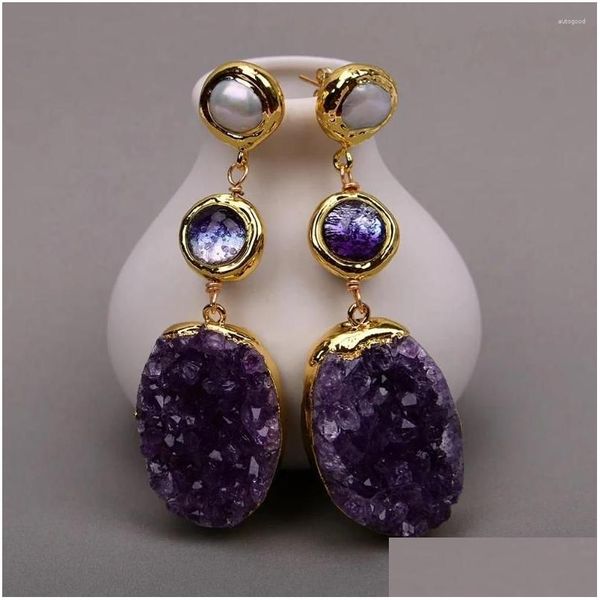 Dangle Kronleuchter Ohrringe Lila Murano Glass Freshreater Ctured White Pearl Stud Original Uruguay Amethyst Ohrring Drop Lieferung JE DHX9J