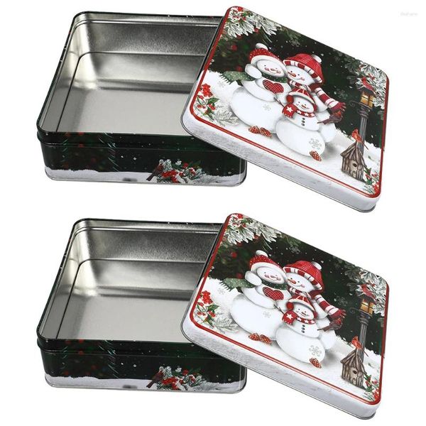 Depolama Şişeleri 2 PCS Noel Krakerleri Çerez Hediye Kutusu Tinplate Candy Snowman (2 adet) Tins Bisküvi kapları