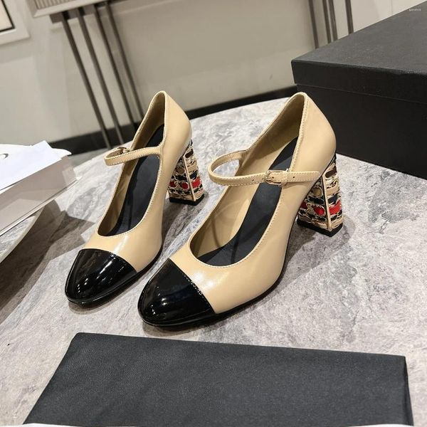 Kleiderschuhe 2024 für Frauen echtes Lederrund Toe Toe Mary Janes Super High Heels Pumps Retro klassische weibliche Designerin