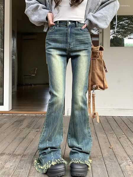 Frauen Jeans 2024 Ropa Grunge Y2K Fashion Vintage Blue Stapeled Flare Hosen für Frauen Kleidung Lady Denim Hosen Moda Mujeres