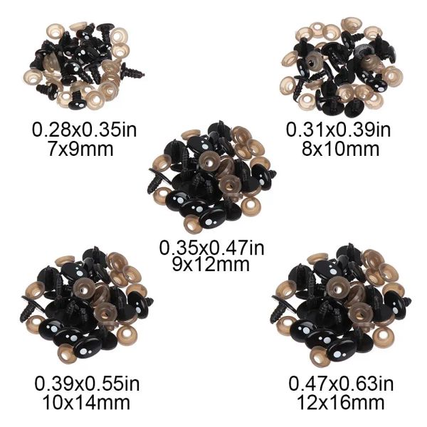 20/40pcs 7-12 mm Occhi di sicurezza ovale in plastica nera per bambola orso bianco artigianato di burattini per bambini