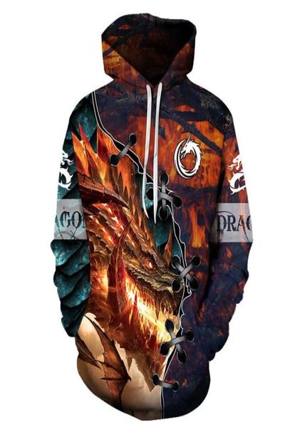 MEN039S Hoodies Sweatshirts Dragon Hoodie 3d Fullprint Pullover Herbst und Winter Street Round Hals Casual Wear Lose Fashio4630998