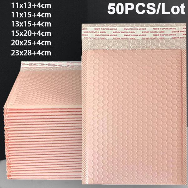 Mailers 50pcs Pink Poly Bubble Mailers envelopes acolchoados Bolsas de polimailer forragem de bolhas para remessa embalagem Maile self 18x23cm