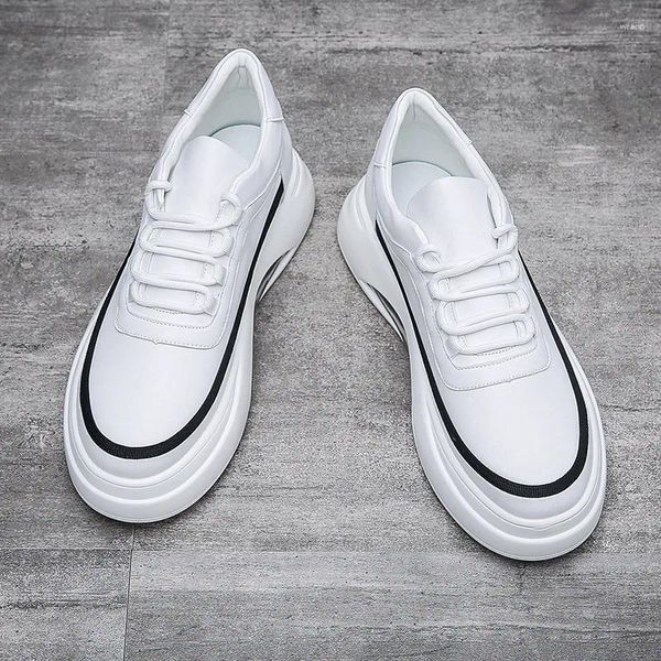 Sıradan Ayakkabı Kore Tasarım Erkekler Beyaz Konforlu Hava Yastık Spor Ayakkabıları Nefes Alabilir Orijinal Deri Ayakkabı Flats Platform Ayakkabı