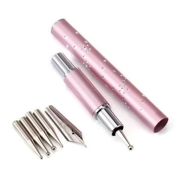 2024 1 set 6 teste in acciaio inossidabile Penne punteggiatura Rhinestone Picker matita Gel UV Acrilico Dranaggio Acrilico Strumenti per nail art