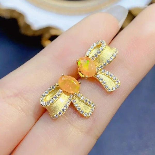 Bolzenohrringe hohe Qualität 925 Silber für Frau Opal Ohrring Natural Orange Geburtstagsgeschenk Trend eleganter Schmuck