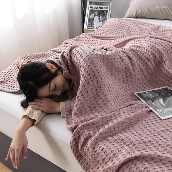 Cobertores Summer waffle manta de algodão xadrez para camas joga fino colcha de malha de malha home el coverlets piquenique