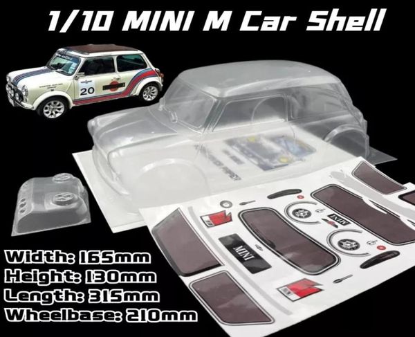 110 Mini Classic M Car concha PVC Corpo de carro RC 210mm Cabase lateral de 165 mm Largura 315mm Comprimento transparente Limpo para MST Tamiya Carten 3R 7414567