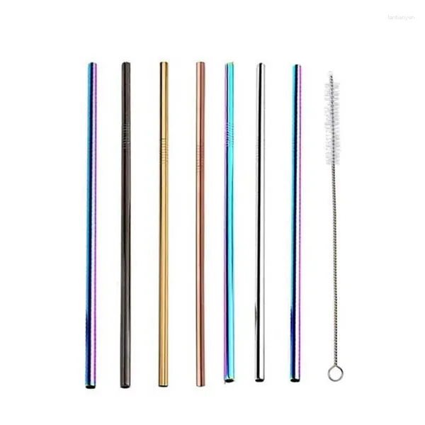 İçme Pipetleri 5pcs Yeniden Kullanılabilir Metal 304 Paslanmaz Çelik Sağlam ve Dik İçecekler Kupalar Bira Bar Aksesuar Temizlik Fırçası