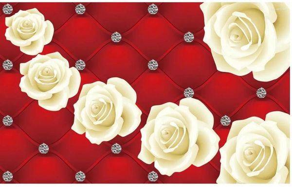 Sfondi rose rosse sfondo bianco pacchetto morbido morbido personalizzato sfondi murale decorazione per la casa fiore