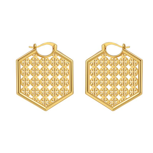 Hexagon Hoop Ohrringe Metallic geschnitzt Huggie für Frauen