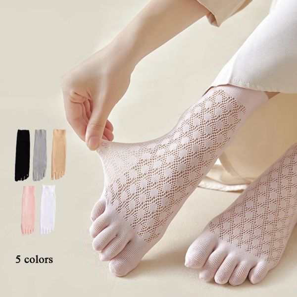Sommerfrauen Mädchen fünf Fingersocken 1 Paar ultra dünne atmungsaktive Feste Farbzehen Socken mit 5 Zehenkurzdehnen -Deodorant -Fußsocken
