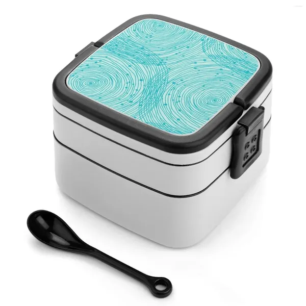 Stoviglie Turchese Spirali Bento Box Contenitore a tenuta stagna per bambini Modello Linea grafica Spirale vettoriale Cerchio astratto ornamento blu