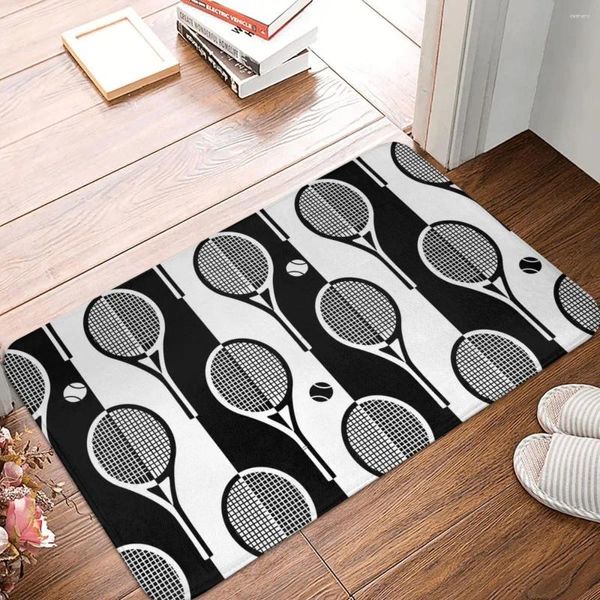 Teppiche Schwarze und weiße Tennisschläger auf Stripe Hintergrundspiel Nicht-Schlupfteppich Türmat Wohnzimmer Küchenmatte Eingangstür Teppich