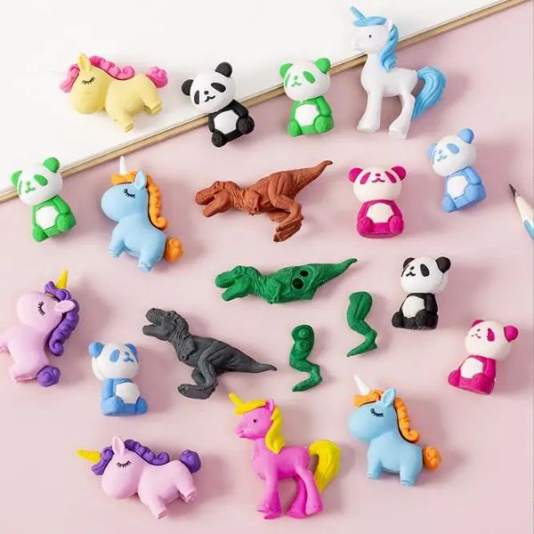 Radiergummis 36 PCs/Los Kawaii Bear Eraser Süßes Einhorn Panda Schreiben Schreiben Gummi -Bleistift Eraser Schreibwaren Kindergeschenke Büroschule Supply