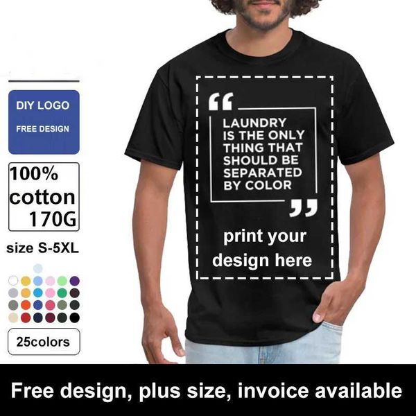 Camisetas masculinas Construa marca de camiseta masculina pescoço redonda de colar de colar de grossa DIY com 25 cores e tamanhos S-5xl J240402