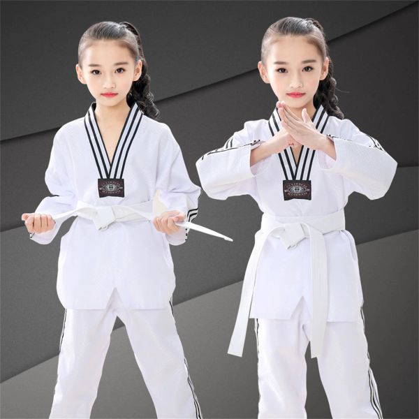Produtos Treinador de uniformes de Taekwondo de Taekwond adultos e crianças Mulheres Mulheres Manga Longa Camisa TKD Ponta de camisa do Karate Ginásio Treinamento de ginásio