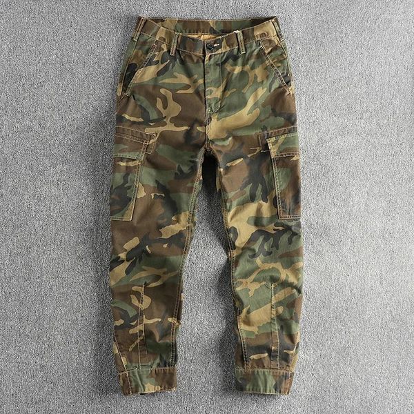 Pantaloni da uomo May Khaki Retro Camuflage Cargo Casualmente uomini lavati tutta la motocicletta intrecciata di cotone