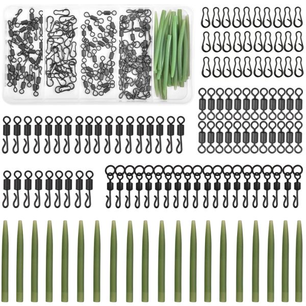 Scatole 125pcs/scatola Kit di attrezzatura da pesca carpa Kit Anti Grovgle Clip di piombo rotolanti giri rapidi cambio rapido con connettore a scatto ad anello