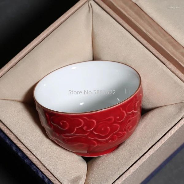 Tazze di piattini da 90 ml ceramica rilievo nuvola master tazza di tazze da tè cinese in porcellana fatta ciotola per tè pigmentata chinaware