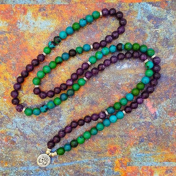 Contas de 6 mm 108 Biço de oração Colar mala ou pulseira de lótus jóias de jóias de jóias AMethysts Chrysocolla Drop Bracelets DHBXW