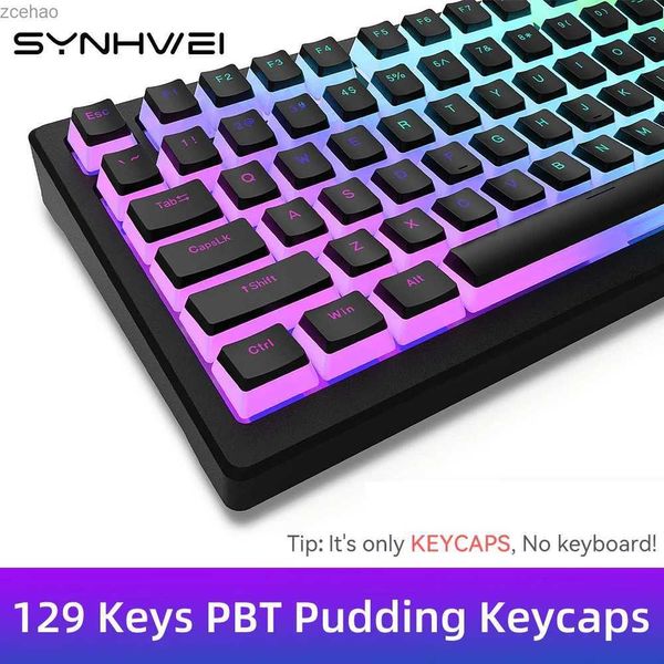 Клавиатуры пудинг PBT Keycaps 129 Ключевой двойной линз Прозрачный подходит для 60% 80% 100% макет RGB Механическая игра -клавиатура Configuration Filesl2404