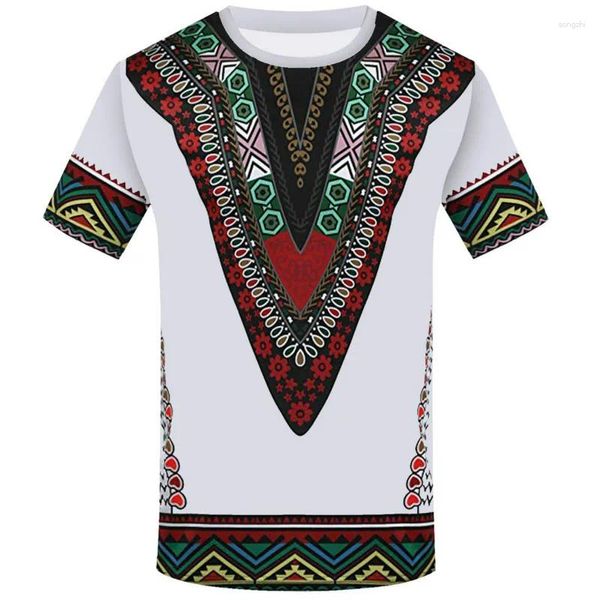 Camisetas de camisetas masculinas Camisa redonda de pescoço 3D Roupas étnicas Africanas T-shirt de verão 2024