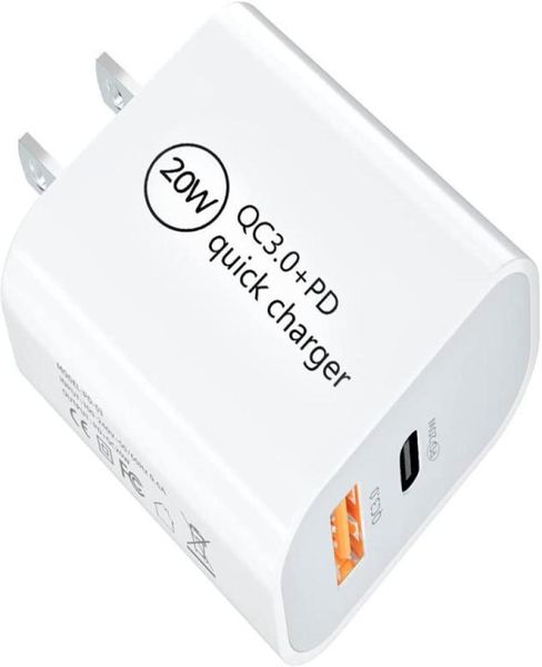 OEM 20W Tipo C PD Carregador USB USBC Adaptador de parede de carregamento rápido rápido portas duplas carregam US UK Plug Plug Travel Chargers para SAMS3399102