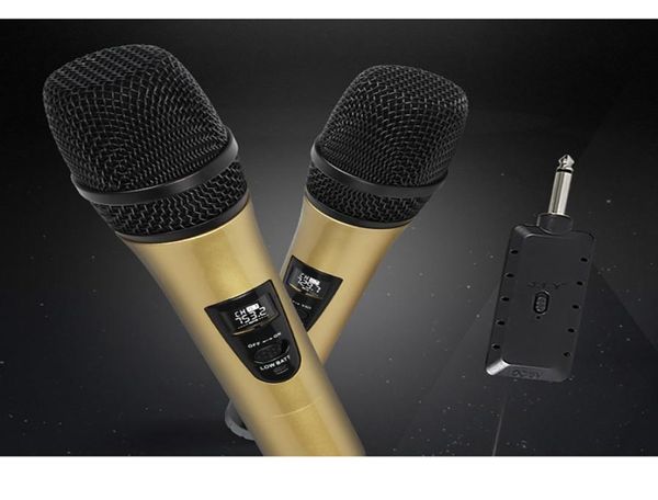 2 Microfone sem fio 1Receiver Mic Mikrofon KTV Karaokê Player Echo System Digital Sound Audio Mixer de cantor E84949439