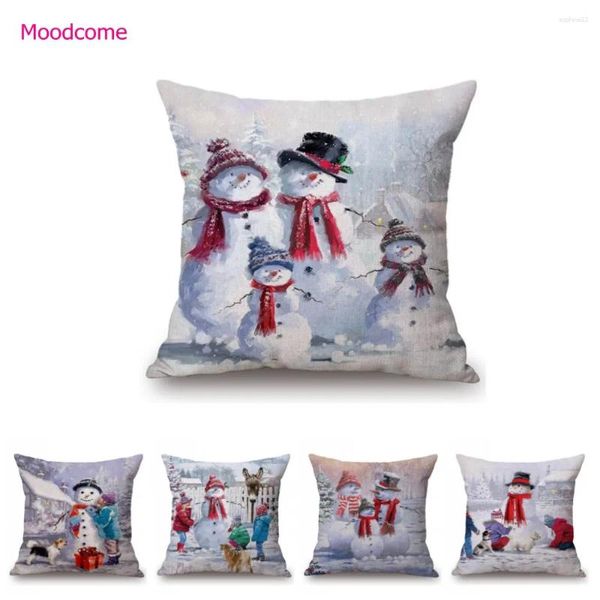 Kissen süßer Weihnachtsmann Santa Claus Snowman Ölmalerei Haus Dekoration Kinder Zimmer Baumwolle Leinensofa Wurfkoffer Stuhl Sitzabdeckung