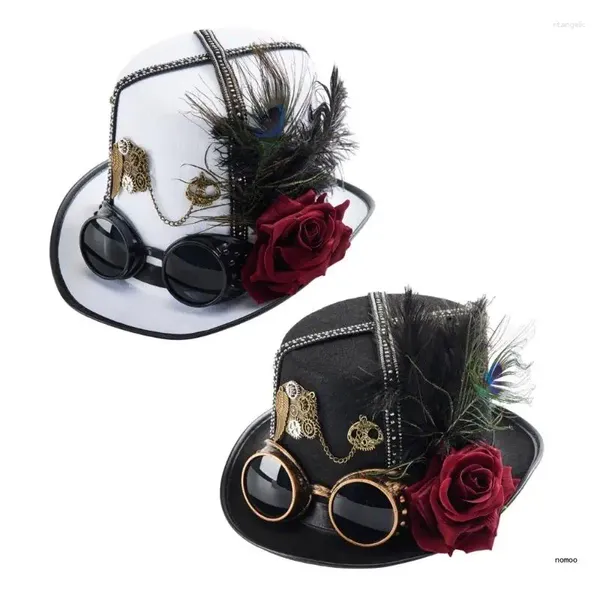 Berets Cool Bowlers Hat Steampunks Goggles Man Women Unisex Roleplay Headwear Headwear