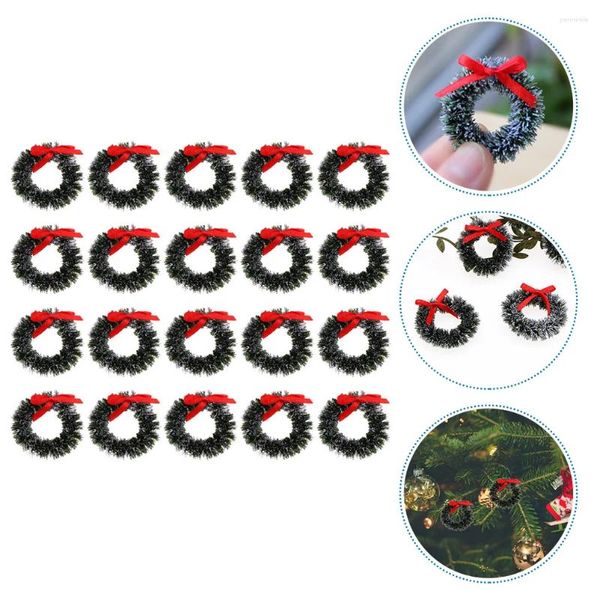 Flores decorativas 20 PCs Christmas Wreath Wreath Wrinalh Wrinalhs Garlands Decorações ao ar livre Mini casas casas simuladas penduradas