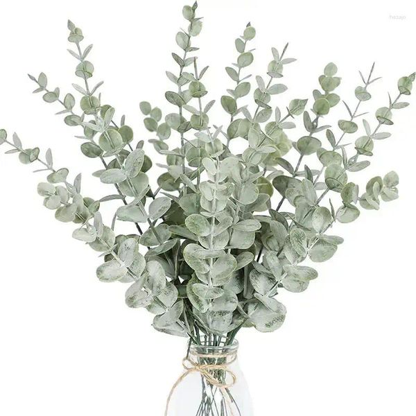 Flores decorativas 10pcs plantas artificiais eucalipto folhas de folhas verdes para casa de buquê de buquê de casamento decoração de decoração de natal