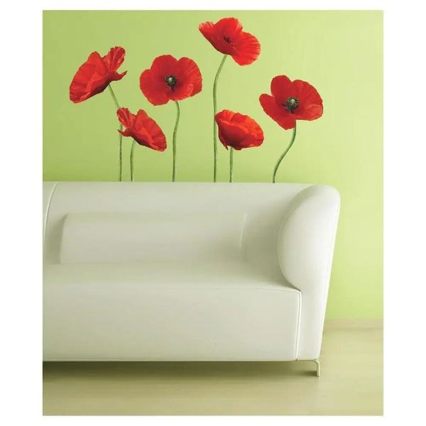 Peel and Stick Red Poppy Wall Decals wiederverwendbare Vinylaufkleber Blütekunst 240329