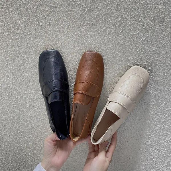 Sıradan ayakkabılar kadın retro loafer İngiliz tarzı zarif kare ayak parmağı yumuşak tıknaz topuklu pompalar moda rahat parti daireleri