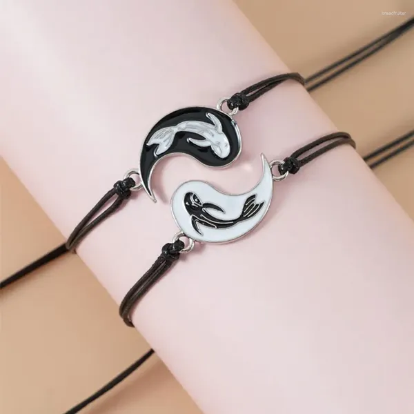 Braccialetti Charm Regolabile anello a mano in lega Donne Fish Forma intrecciata Coppia di bracciale in stile coreano Coppia amicizia amicizia