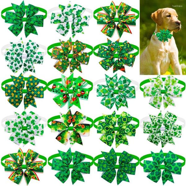 Abbigliamento per cani 10pcs di St. Patrick's Day Clover Bow Bow Ties per cucciolo Medium Pet Grooming Bowties Regolable Boyties Neck