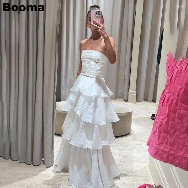 Abiti per feste Booma White A-Line Prom Wedding a livelli senza spalline semplici abiti per occasioni speciali per abiti da eventi