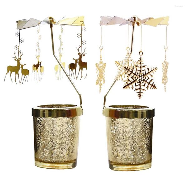 Titulares de vela 2 PCs decoração de natal decoração giratória lanterna do castlestick mesa de metal decorativa menina