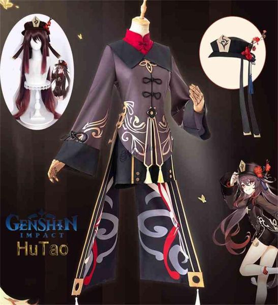 Genshin impacto hutao cosplay traje uniforme peruca anime jogo hu tao estilo chinês trajes de halloween para mulher 7714925