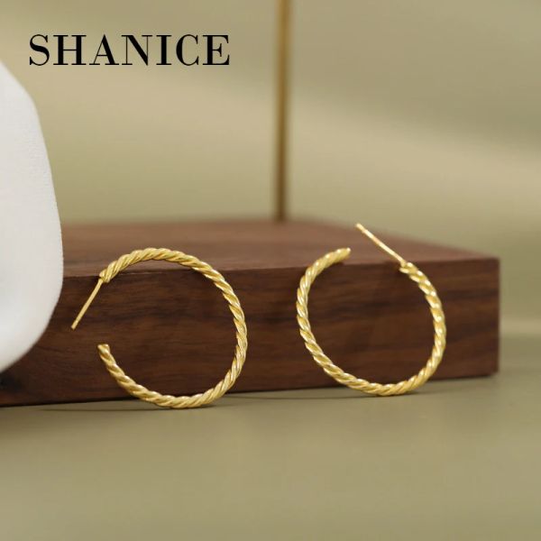 Ohrringe Shanice 925 Sterling Silber Hot Sale Circle Hoop Ohrringe Gold Farbe Twisted Wave Muster Hoops für Frauen Party Kreolischer Boucle