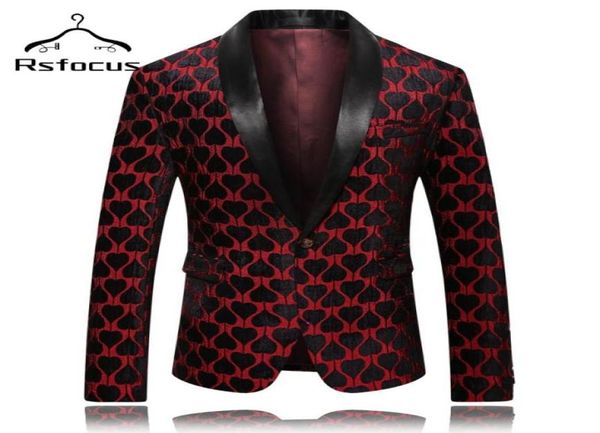 Black Red Heart Muster Blazer für Männer Schalkragen Herren Bühnenbühne Schleicher Fit Weihnachtsanzug Jacke Hochzeit Prom Blazer XZ403 MEN1915553