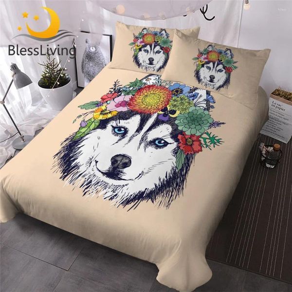 Conjuntos de cama abençoando o hippie husky boho capa de edredão conjunto de cachorro de filhote de cachorro para meninos meninas 3pcs