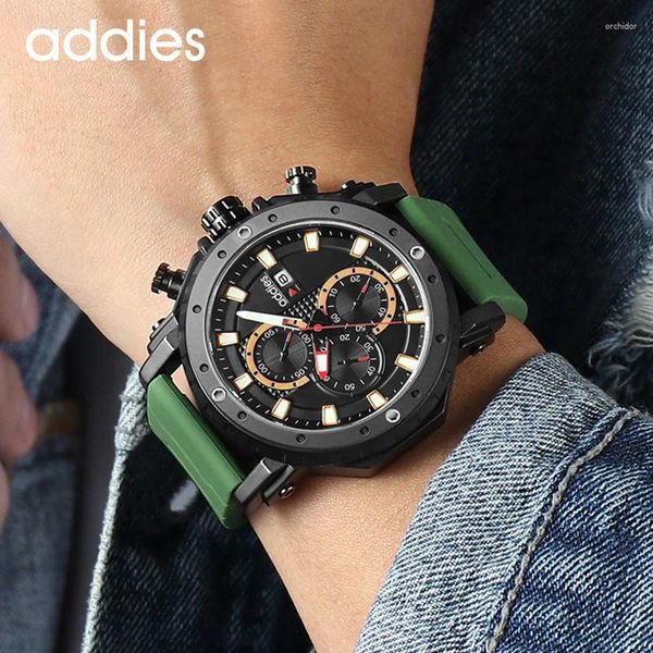 Principais relógios Addies Men Quartz Wristwatch Fashion Luxury Masculino Sport à prova d'água Relógios Man Calendar Business Silicone Straps