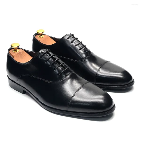 Отсуть обувь роскошная подлинная кожаная мужская бизнес Business Black Cap Toe Lace-Up Oxfords Company Office Wedding Party Formal для мужчин