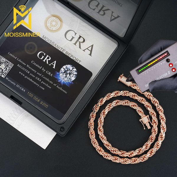 6 mm Moissanit -Seilkette Halskette für Männer Frauen Sier Hip Hop ECED Bracelet Pass Diamonds Tester mit GRA Free Ship